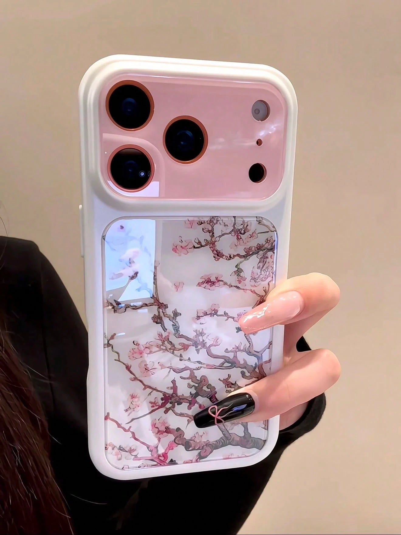 New Chinese Style Pink Plum Blossom Illustration Phone Case Compatible With Apple 16/17 Pro Max/ 15 Pro, Protective Cover For IPhone 14/13, Shockproof Design For Women