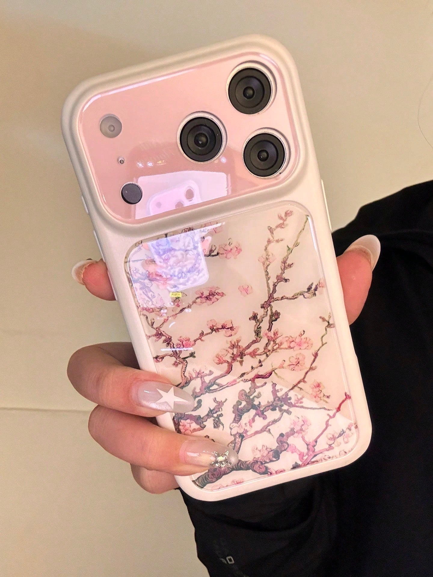 New Chinese Style Pink Plum Blossom Illustration Phone Case Compatible With Apple 16/17 Pro Max/ 15 Pro, Protective Cover For IPhone 14/13, Shockproof Design For Women