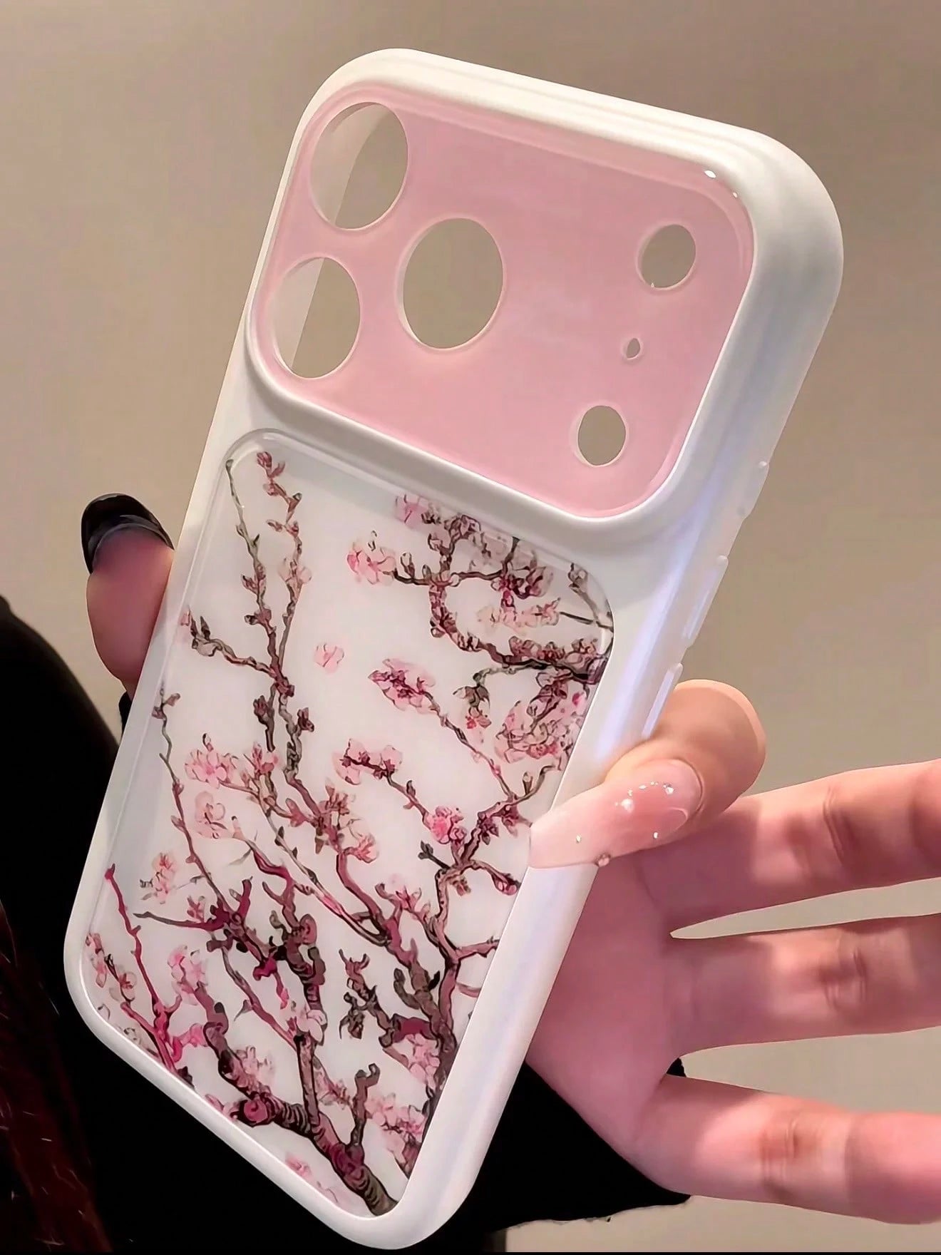 New Chinese Style Pink Plum Blossom Illustration Phone Case Compatible With Apple 16/17 Pro Max/ 15 Pro, Protective Cover For IPhone 14/13, Shockproof Design For Women