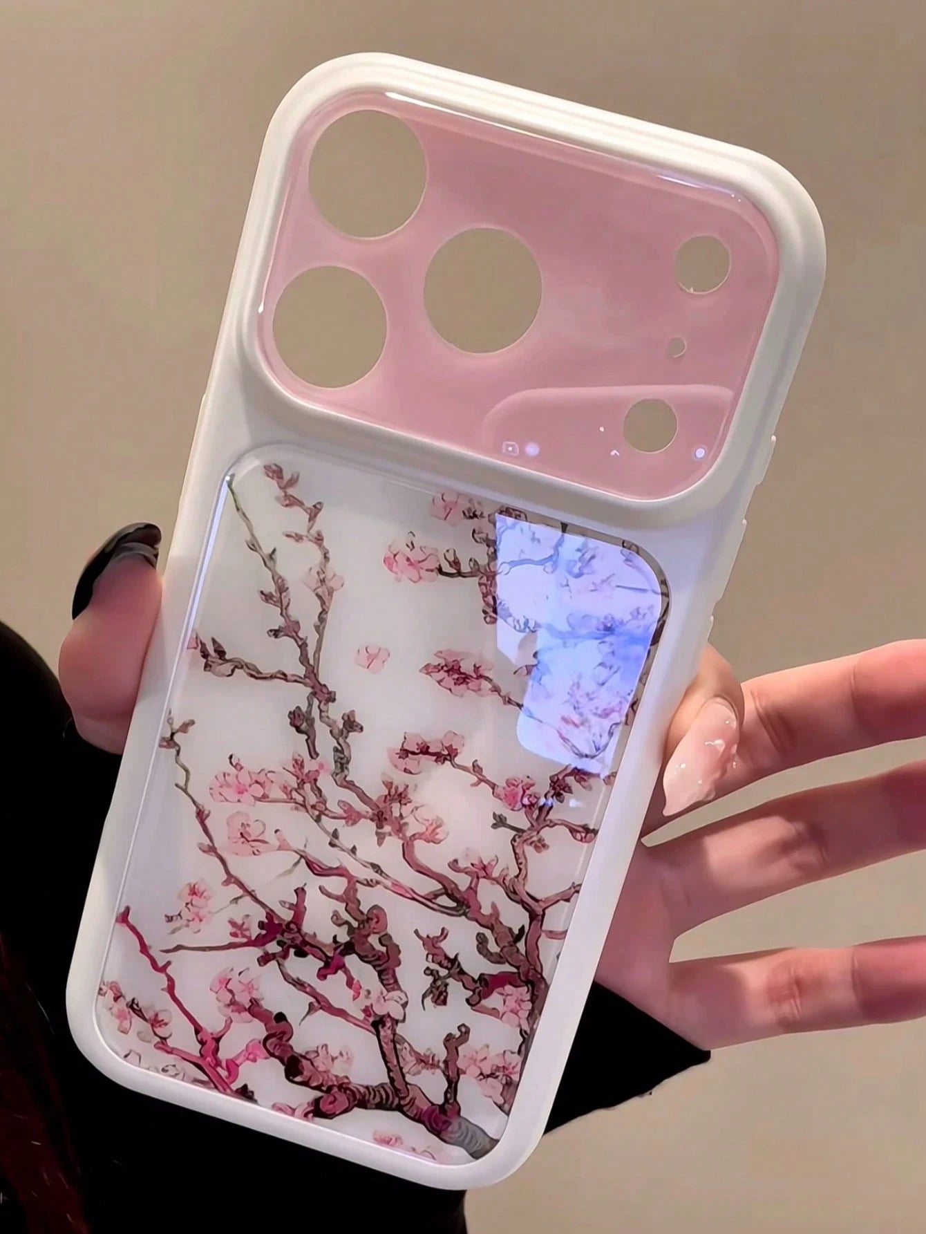 New Chinese Style Pink Plum Blossom Illustration Phone Case Compatible With Apple 16/17 Pro Max/ 15 Pro, Protective Cover For IPhone 14/13, Shockproof Design For Women