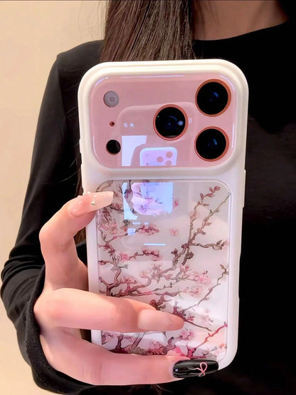 New Chinese Style Pink Plum Blossom Illustration Phone Case Compatible With Apple 16/17 Pro Max/ 15 Pro, Protective Cover For IPhone 14/13, Shockproof Design For Women