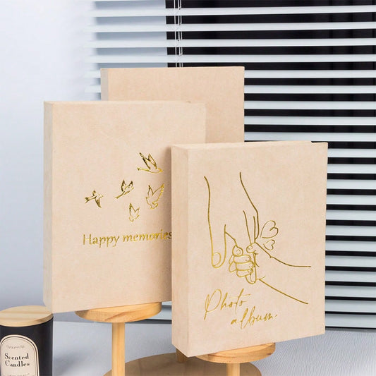 New Design 4"X6" Velvet Photo Album, 200 Pockets (3 Styles), Includes Hand-In-Hand, Heart And Bird Patterns, Large Capacity 6" Photo Album Suitable For Storing Memories And Travel Photos, Ideal Gift F
