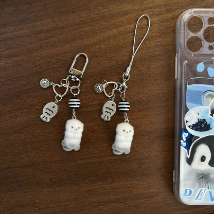New Design Kawaii Beaded Sea Otter Flocked Phone Lanyard, Phone Charm, Phone Accessory, Bag Charm, Keychain Pendant