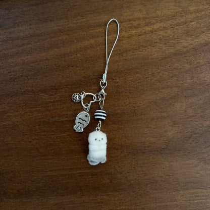 New Design Kawaii Beaded Sea Otter Flocked Phone Lanyard, Phone Charm, Phone Accessory, Bag Charm, Keychain Pendant