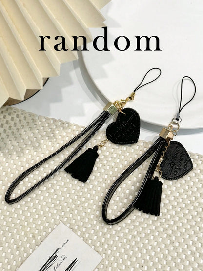 New High-End Textured Thick Anti-Drop Lip Print Phone Case With Detachable Leather Heart-Shaped Wrist Strap DIY Phone Charm, Tassel Pendant, Short Wristlet,International Version, Not The Domestic Vers