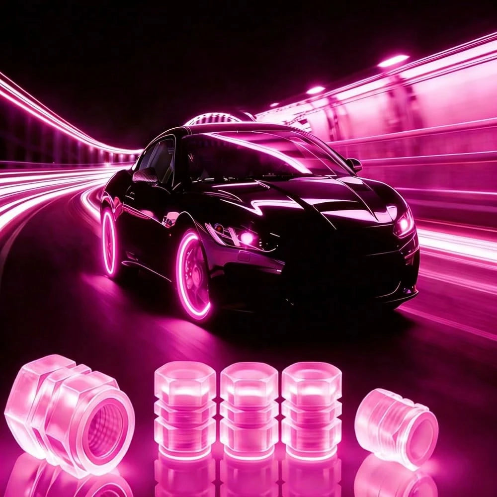 NEW- Luminous Tire Valve Stem Caps For Car, 8PCS Fluorescent Glow In The Dark Air Caps CoverUniversal Decoration Accessories For Car SUV Bicycle Motorcycles Trucks (Pink)