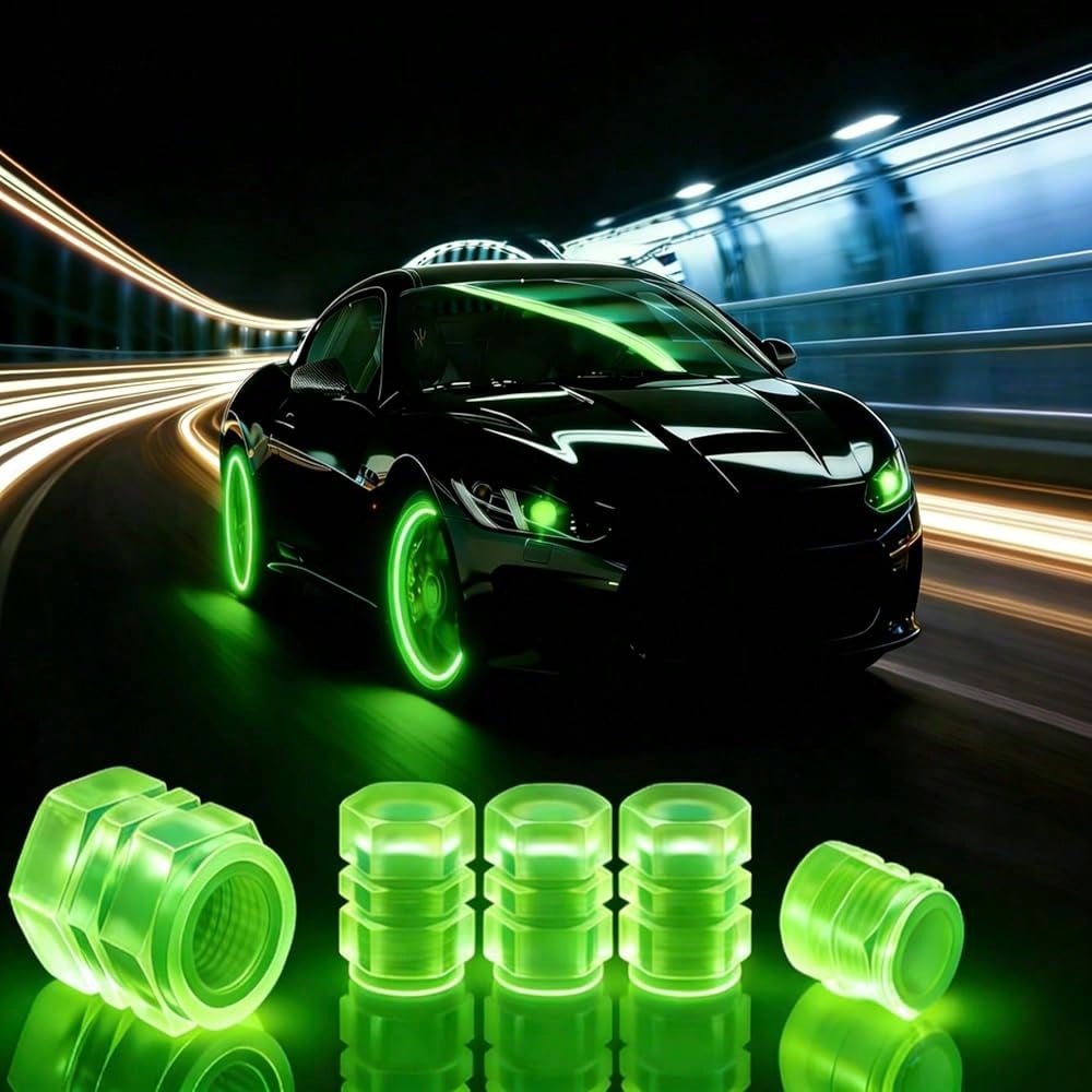 NEW- Luminous Tire Valve Stem Caps For Car, 8PCS Fluorescent Glow In The Dark Air Caps CoverUniversal Decoration Accessories For Car SUV Bicycle Motorcycles Trucks (Pink)