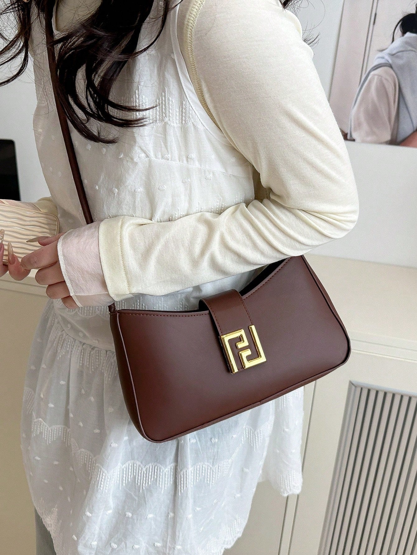 New Luxury Solid Color Versatile Women Shoulder Bag, Aesthetic