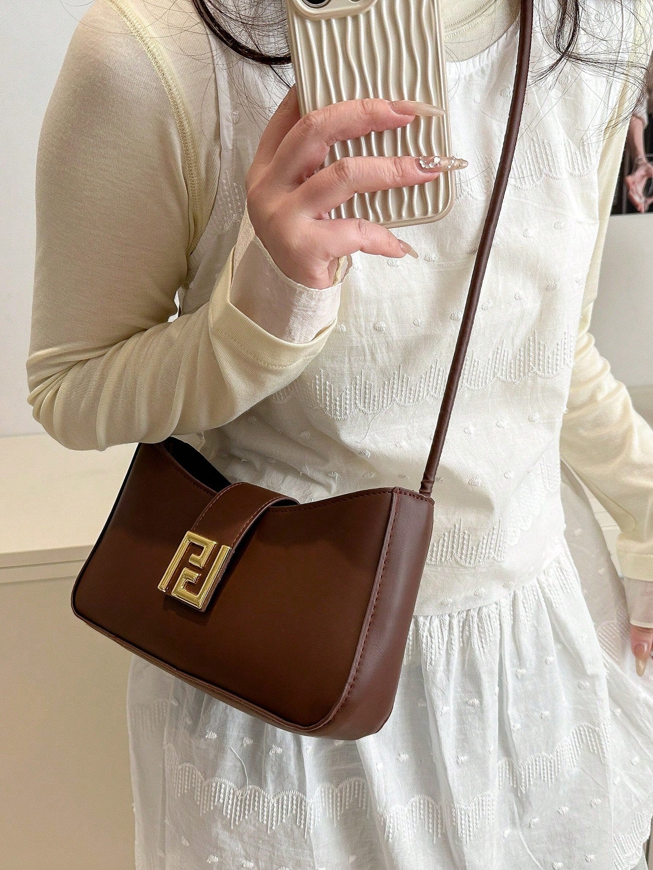 New Luxury Solid Color Versatile Women Shoulder Bag, Aesthetic