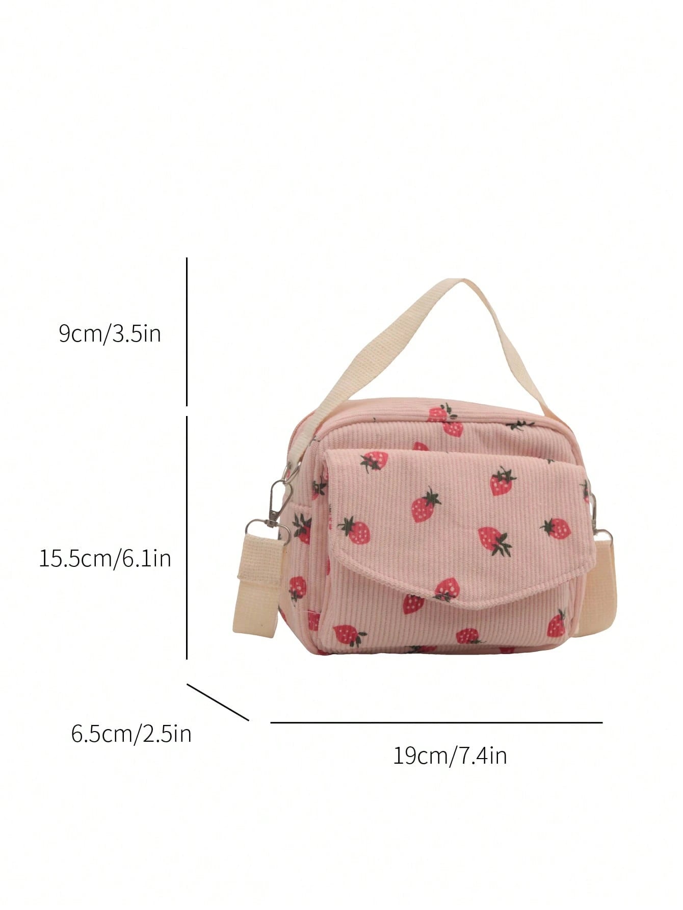 New Minimalist Fashion Strawberry Print Mini Handbag, Square Design, 3D Exterior Pocket, Zipper Closure, Adjustable Long Shoulder Strap, Lightweight & Compact, Crossbody Suitable For Women & Students
