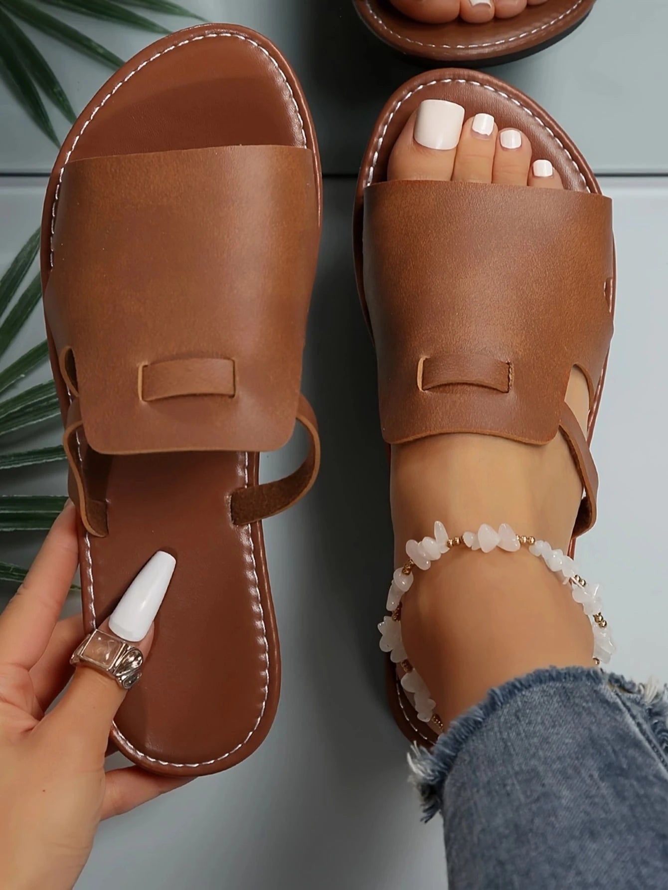 New Plus Size Women Open Toe Hollow Casual Comfortable Simple Flat Slip-On Sandals, Holiday Essential