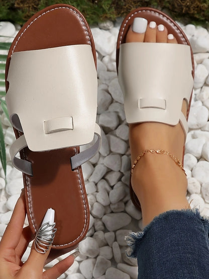 New Plus Size Women Open Toe Hollow Casual Comfortable Simple Flat Slip-On Sandals, Holiday Essential