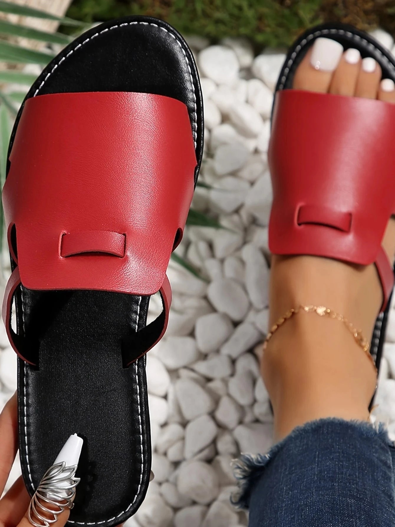 New Plus Size Women Open Toe Hollow Casual Comfortable Simple Flat Slip-On Sandals, Holiday Essential