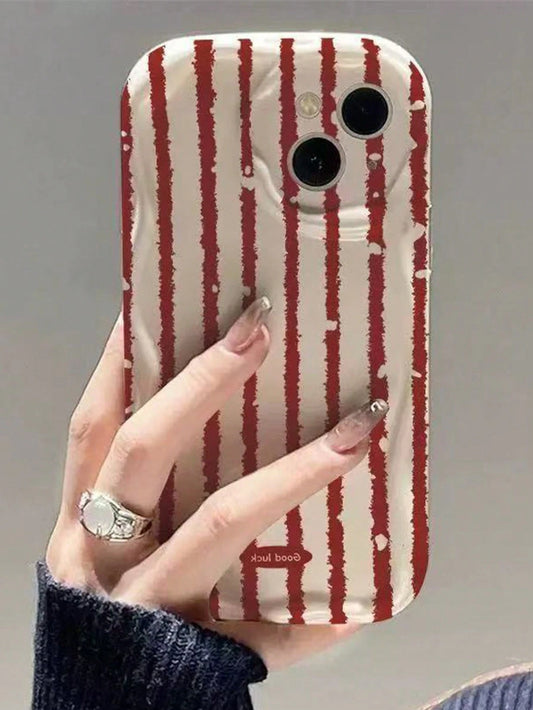 New Red Striped Phone Case Compatible With Apple 17 Pro Max, 12/16/15 Pro/14/13, Premium Niche Unique Design, Full Coverage Airbag Shockproof, Women's Max