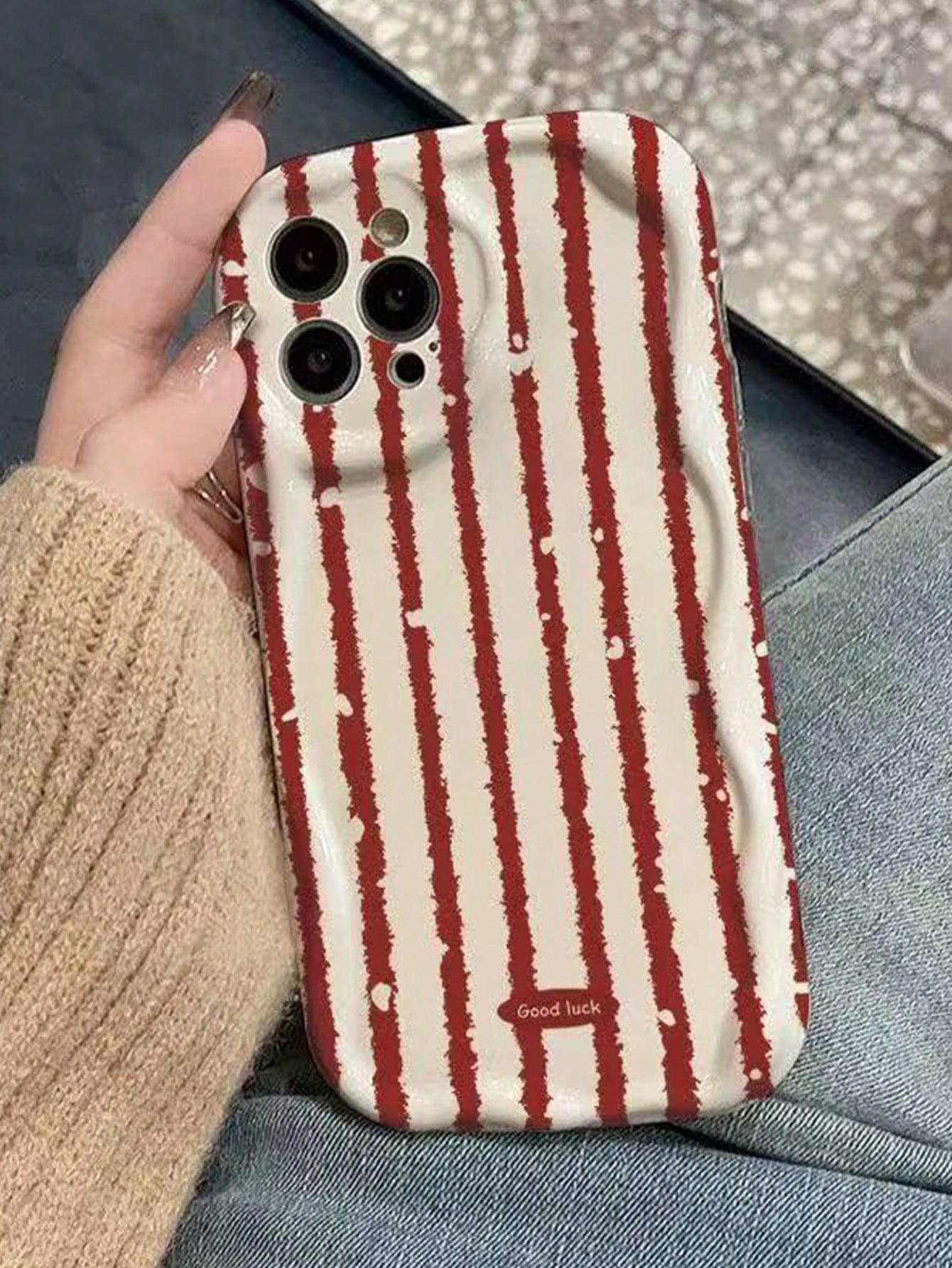 New Red Striped Phone Case Compatible With Apple 17 Pro Max, 12/16/15 Pro/14/13, Premium Niche Unique Design, Full Coverage Airbag Shockproof, Women's Max