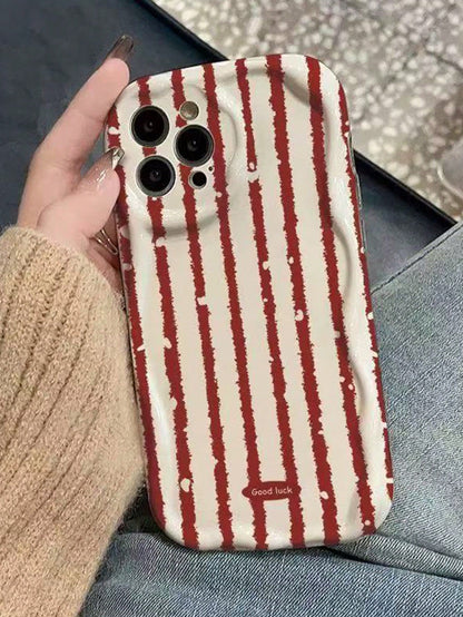 New Red Striped Phone Case Compatible With Apple 17 Pro Max, 12/16/15 Pro/14/13, Premium Niche Unique Design, Full Coverage Airbag Shockproof, Women's Max