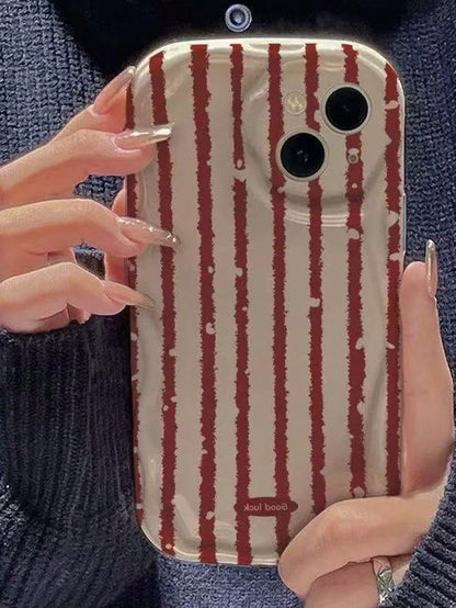 New Red Striped Phone Case Compatible With Apple 17 Pro Max, 12/16/15 Pro/14/13, Premium Niche Unique Design, Full Coverage Airbag Shockproof, Women's Max