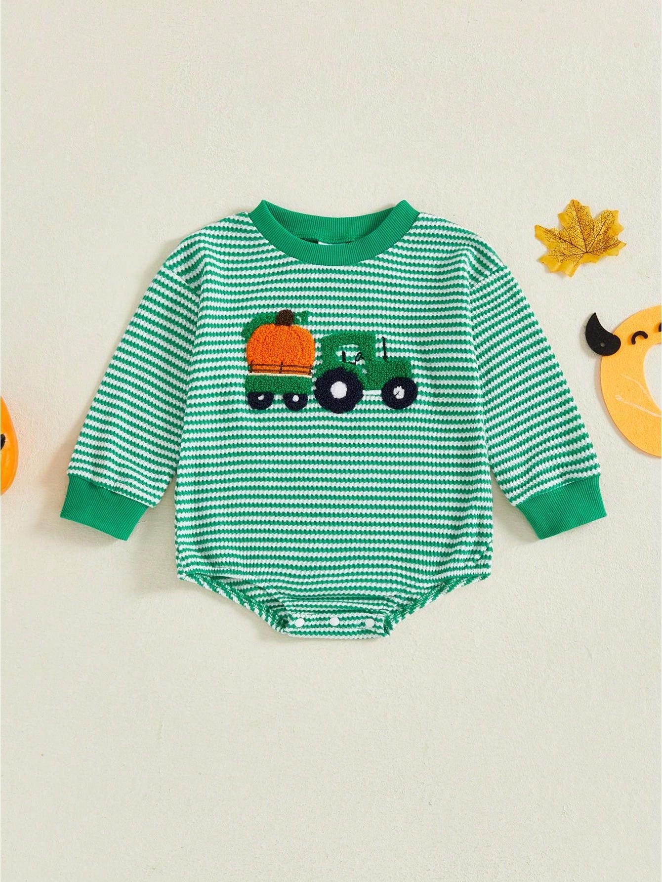 Newborn Baby Boy Halloween Romper Sweatshirt Long Sleeve Striped Bodysuits Pumpkin Pullover 3M 6M 9M 12M 18M Infant Casual Tee Tops
