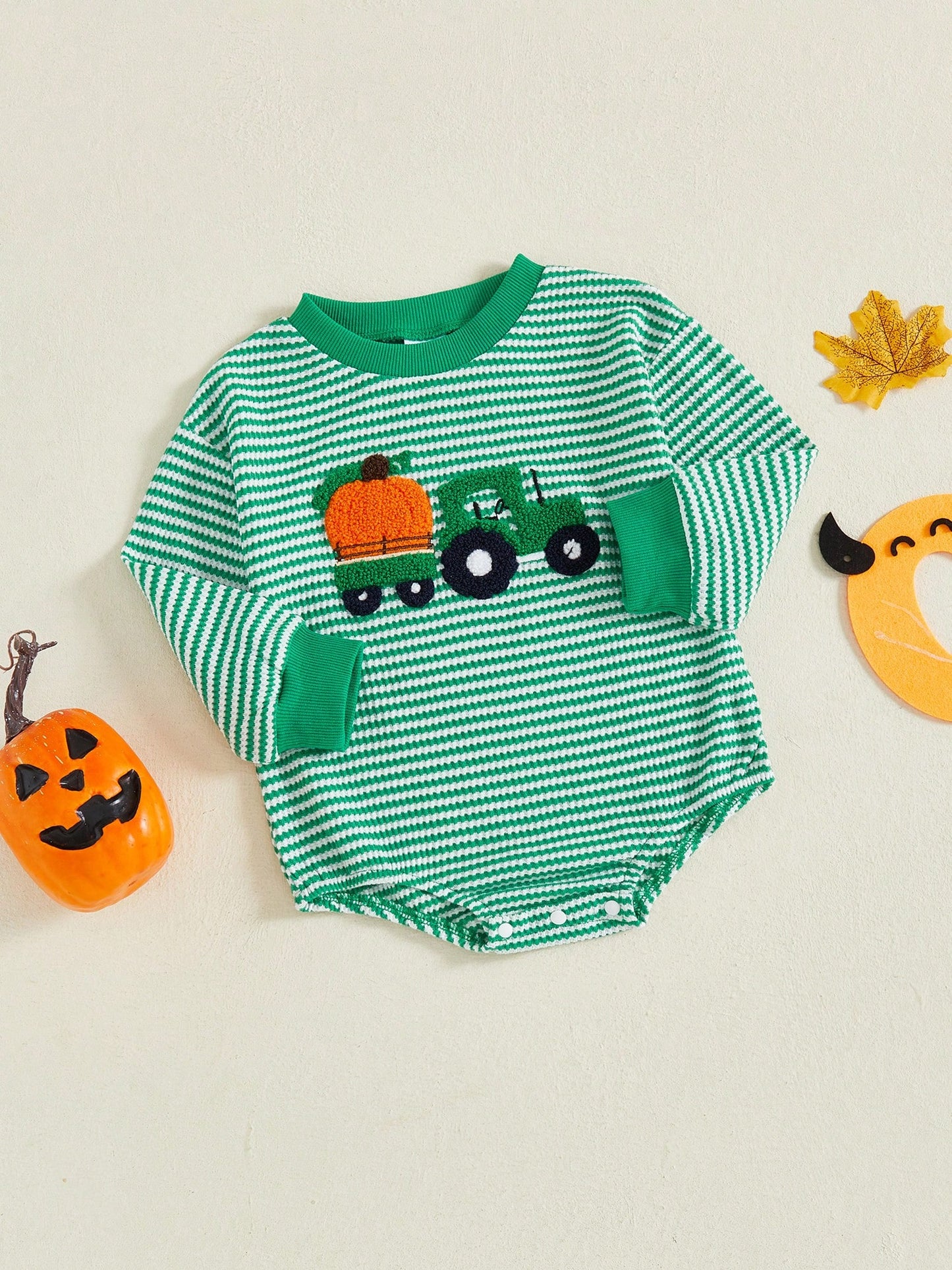 Newborn Baby Boy Halloween Romper Sweatshirt Long Sleeve Striped Bodysuits Pumpkin Pullover 3M 6M 9M 12M 18M Infant Casual Tee Tops