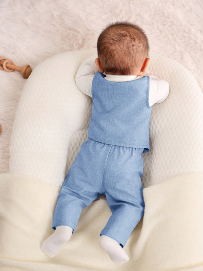 Newborn Baby Boys' Lightweight 3-Piece Set Including Bowtie Bodysuit, Vest And Pants