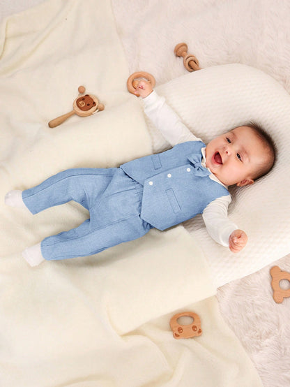 Newborn Baby Boys' Lightweight 3-Piece Set Including Bowtie Bodysuit, Vest And Pants