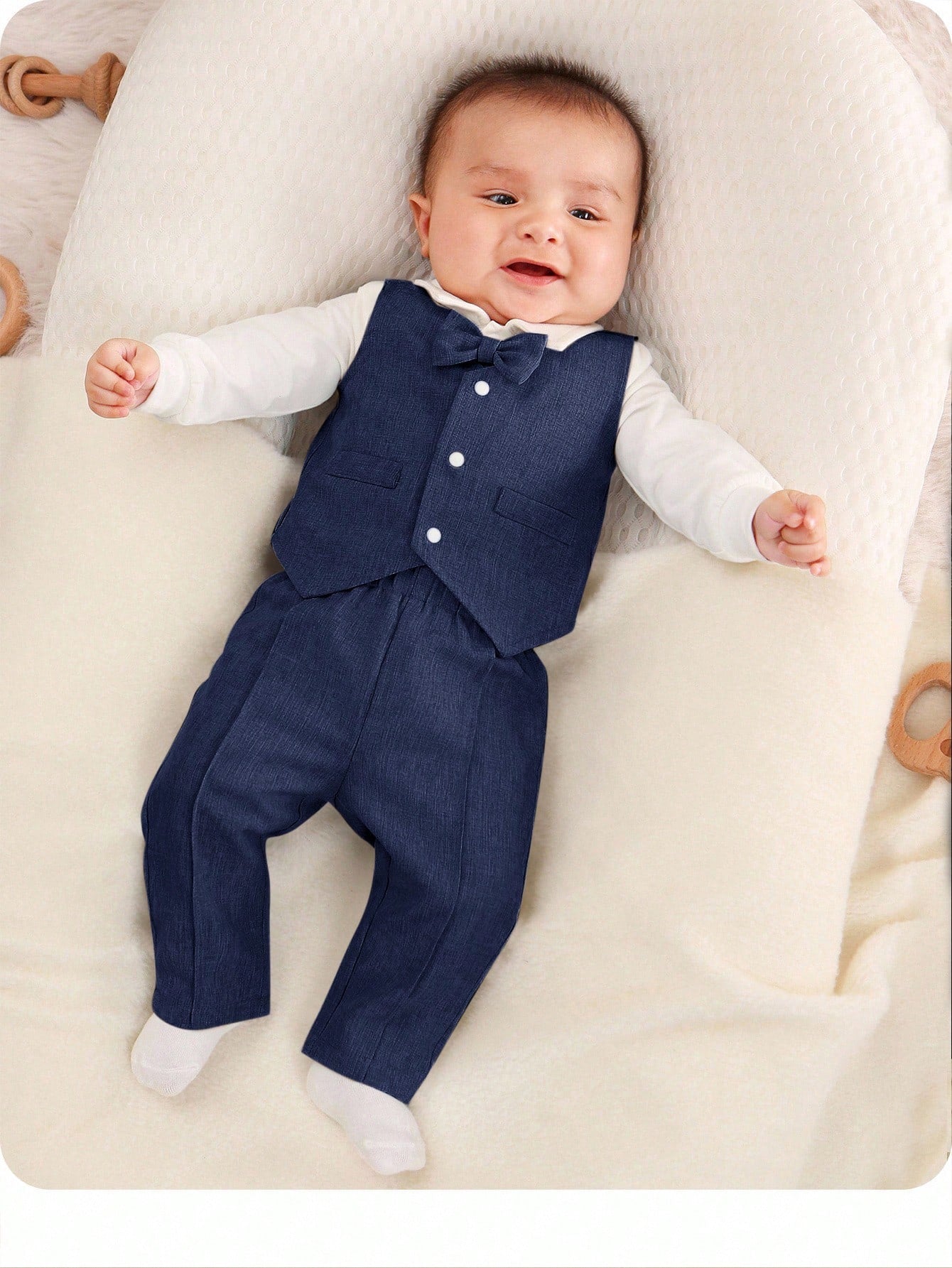 Newborn Baby Boys' Lightweight 3-Piece Set Including Bowtie Bodysuit, Vest And Pants