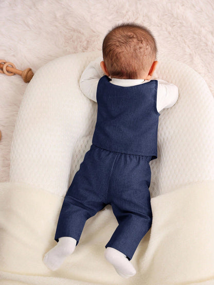 Newborn Baby Boys' Lightweight 3-Piece Set Including Bowtie Bodysuit, Vest And Pants