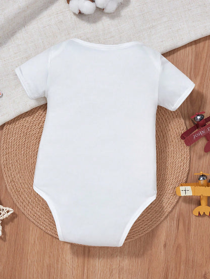 Newborn Baby Boys Slogan Print Short Sleeve Bodysuit