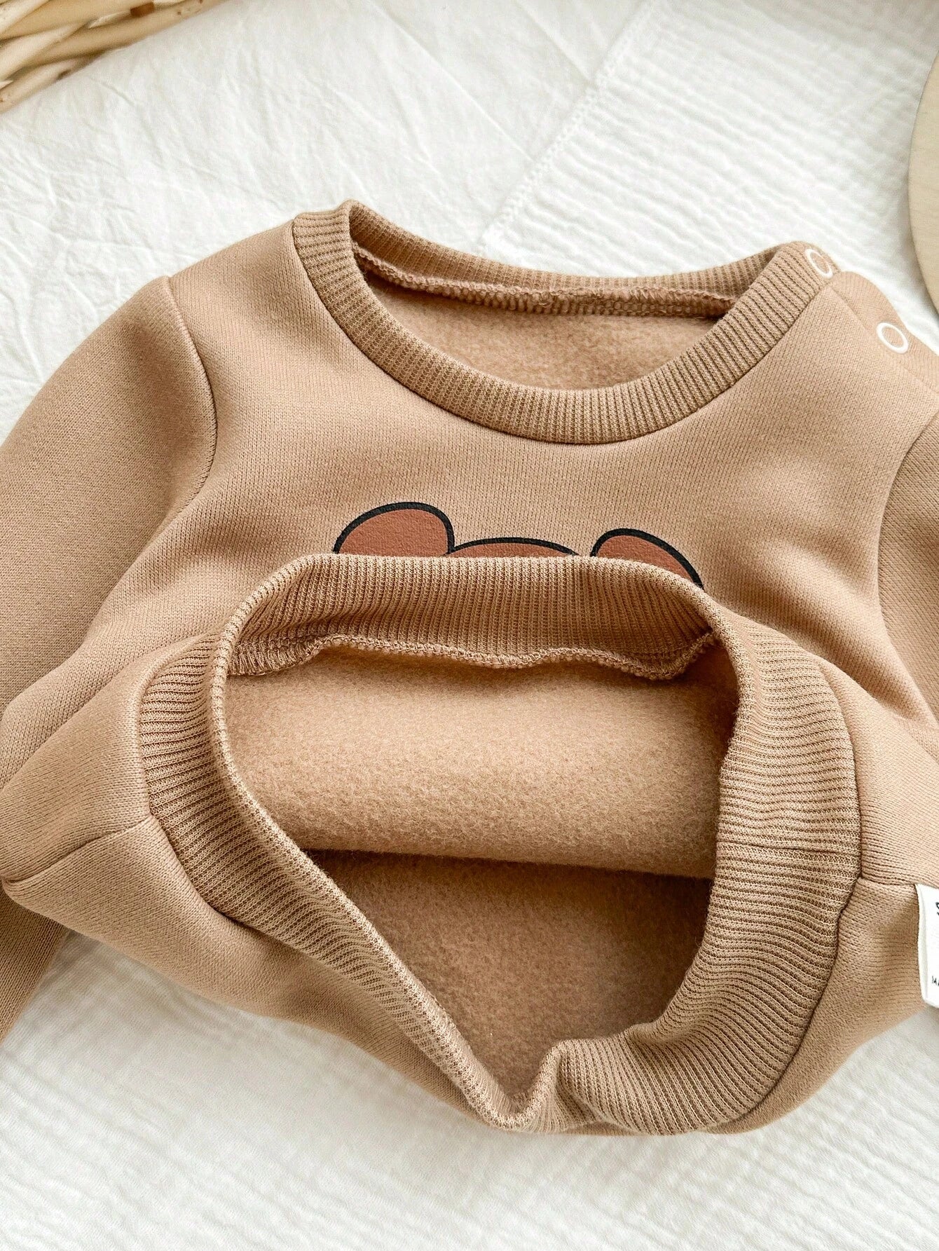 Newborn Baby Girl Cute Autumn Holiday Beige Cartoon Bear Sweatshirt And Winter Pants Set,Camel Long Sleeve Neutral Unisex Mocha Brown Clothes