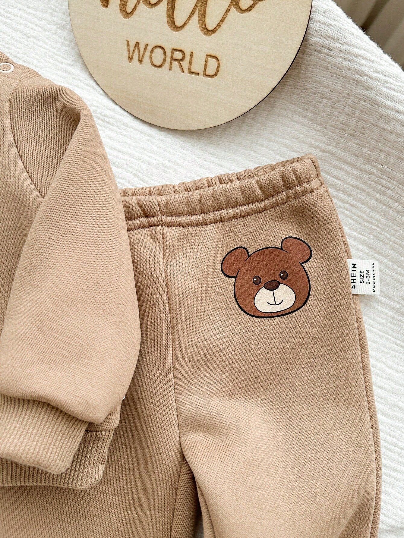 Newborn Baby Girl Cute Autumn Holiday Beige Cartoon Bear Sweatshirt And Winter Pants Set,Camel Long Sleeve Neutral Unisex Mocha Brown Clothes