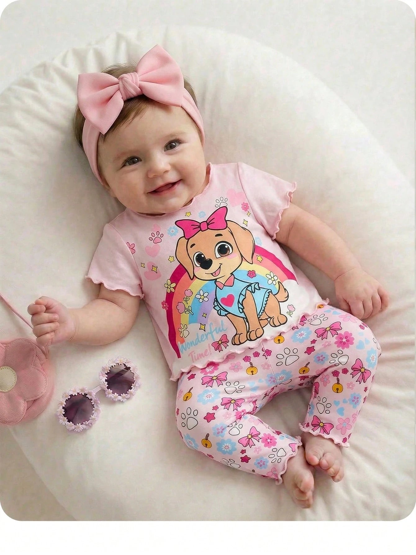 Newborn Baby Girl Cute Cartoon Print Short Sleeve T-Shirt And Pants Homewear Set,Summer Tts Bestie Clothes Anime Pajama Pant Outfit