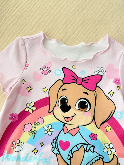 Newborn Baby Girl Cute Cartoon Print Short Sleeve T-Shirt And Pants Homewear Set,Summer Tts Bestie Clothes Anime Pajama Pant Outfit