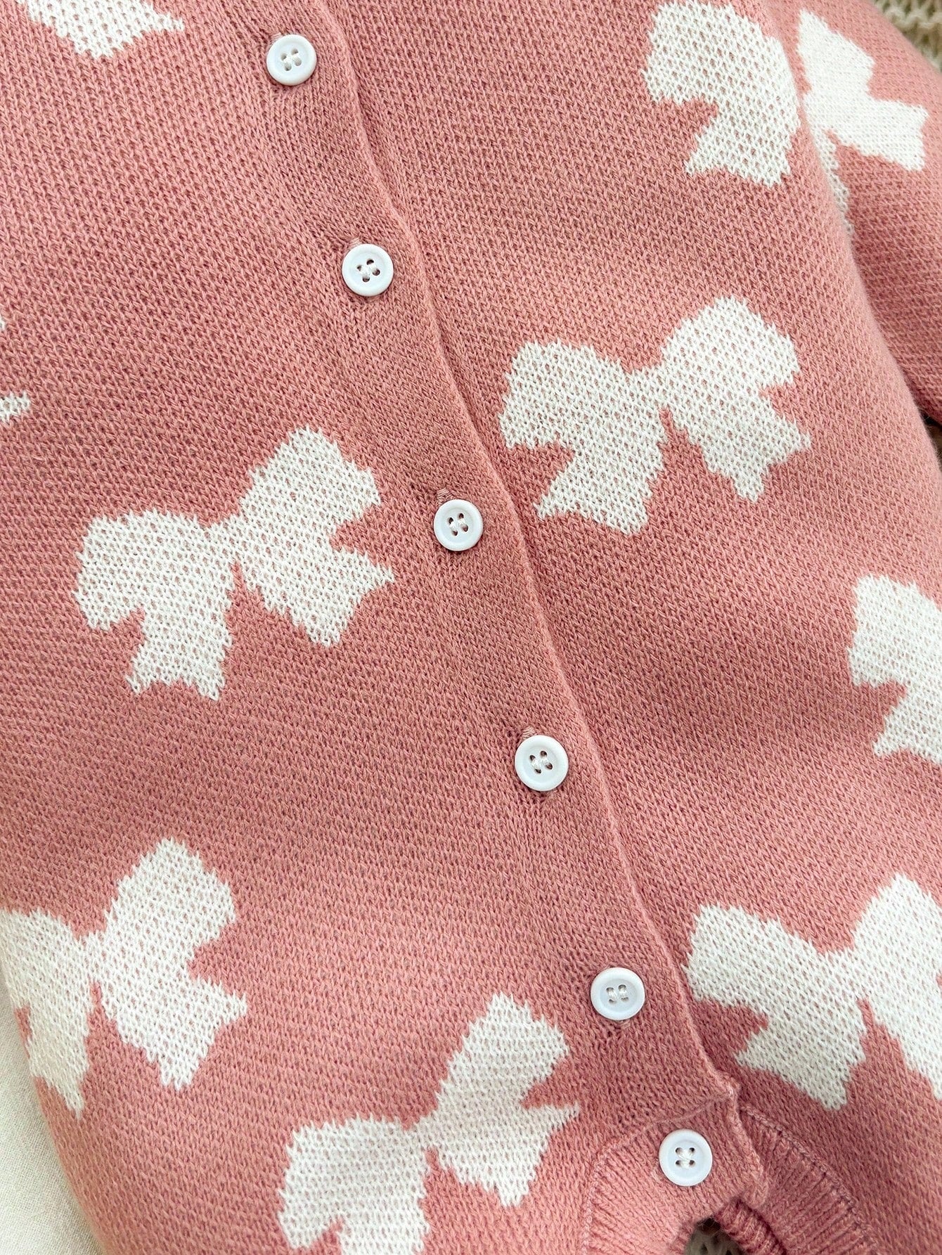 Newborn Baby Girl Cute Light Pink Knit Jumpsuit,Autumn/Winter Bow Print Knitted Romper,Casual Fall Clothes