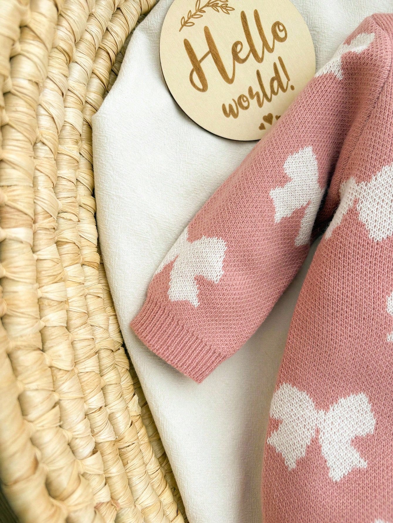 Newborn Baby Girl Cute Light Pink Knit Jumpsuit,Autumn/Winter Bow Print Knitted Romper,Casual Fall Clothes