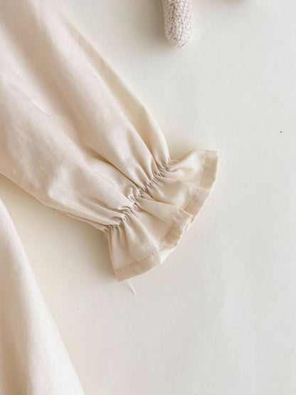 Newborn Baby Girl Cute Summer Elegant Apricot Bow Loose Long Sleeve Dress Cream Puff Vintage Special Occasion Fall Winter