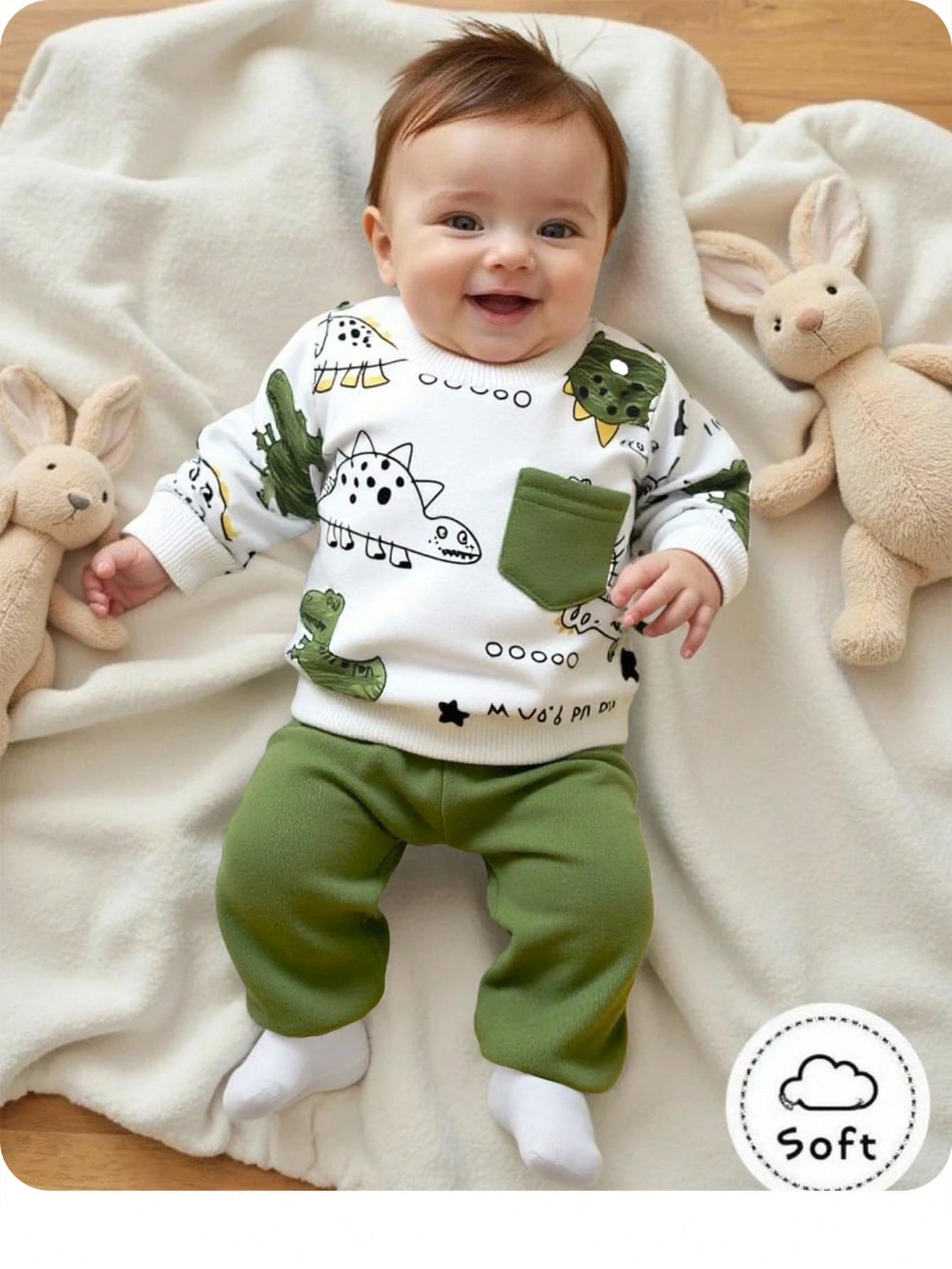 Newborn Baby Girl Fluffy Cute Casual Cherry Print Long Sleeve Winter Top And Elastic Waist Long Pants Set