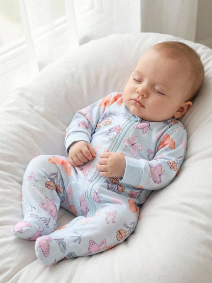 Newborn Baby Girl Off-White Autumn Cute Kawaii Family Matching Giraffe Squirrel Print Knit Soft Round Neck Long Sleeve Footie Jumpsuit Gift Night