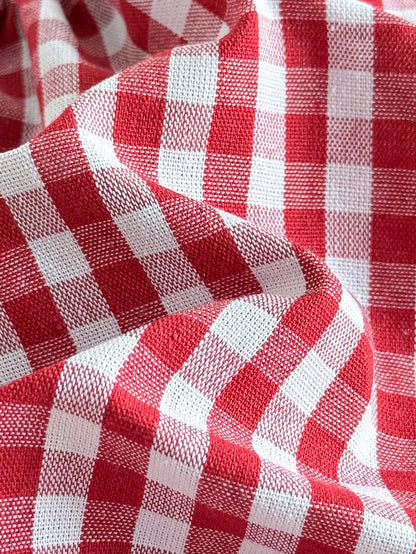 Newborn Baby Girl's Cute Red & White Plaid Strawberry Print Peter Pan Collar Bodysuit With Headband, Summer