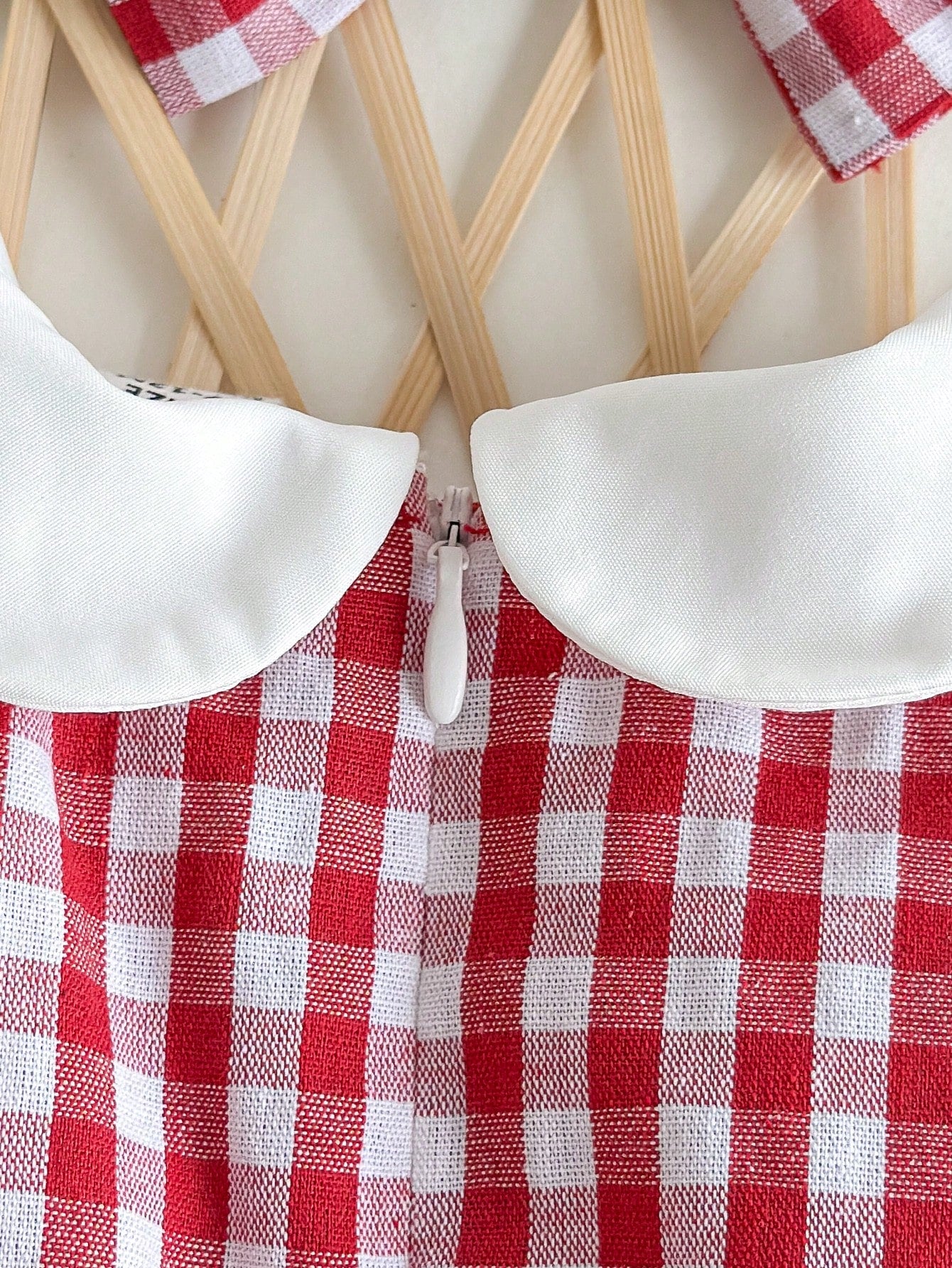 Newborn Baby Girl's Cute Red & White Plaid Strawberry Print Peter Pan Collar Bodysuit With Headband, Summer