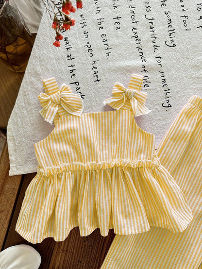 Newborn Baby Girl Vacation Casual Cute Yellow&White Striped Camisole&Pants Set Lemon Outfit Girls 6 9 Months Woven Romper Easter Month Summer