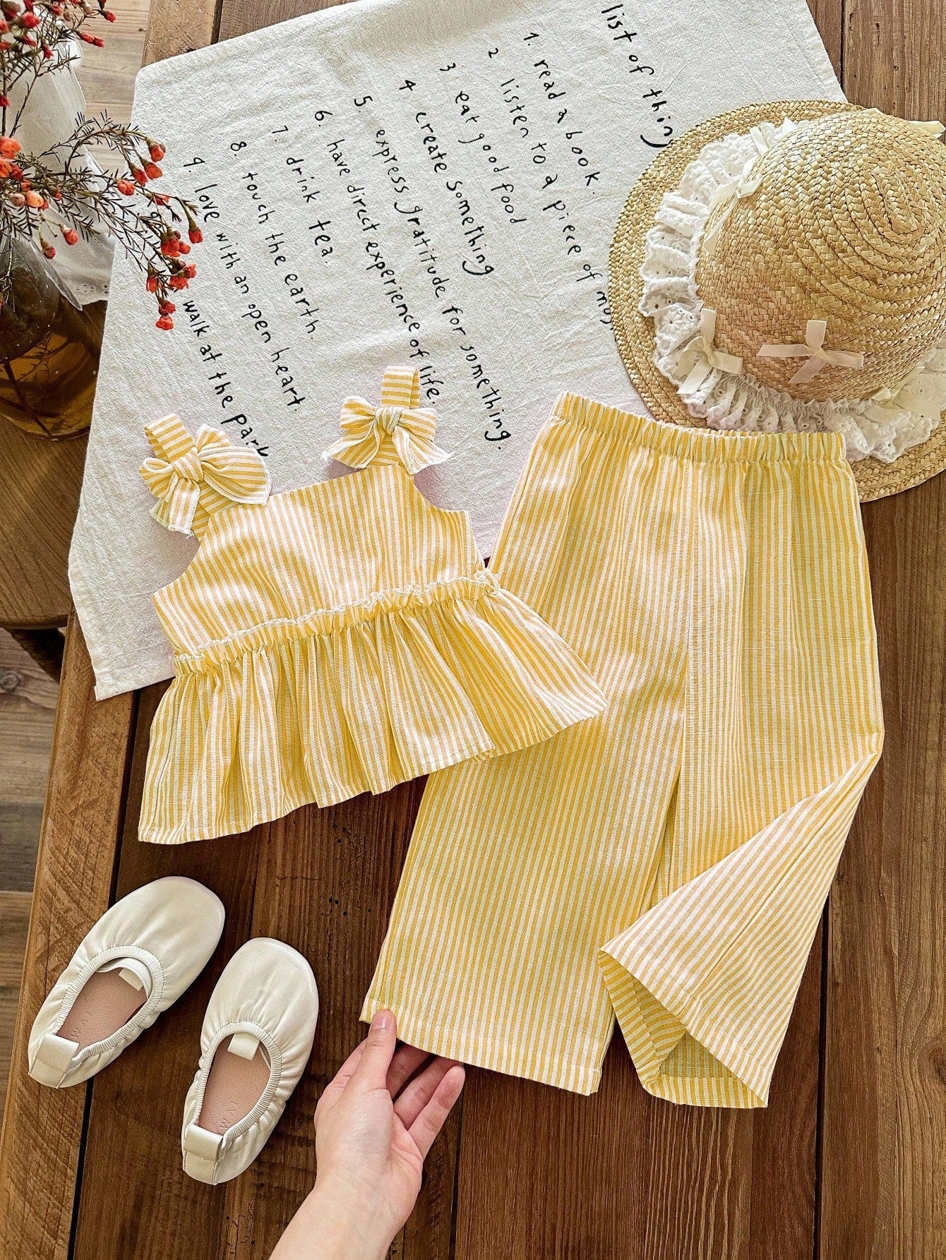 Newborn Baby Girl Vacation Casual Cute Yellow&White Striped Camisole&Pants Set Lemon Outfit Girls 6 9 Months Woven Romper Easter Month Summer