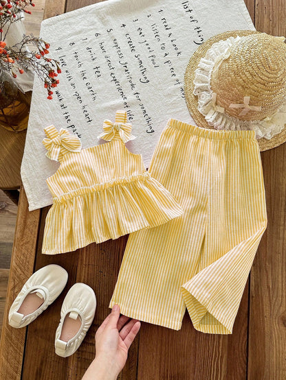 Newborn Baby Girl Vacation Casual Cute Yellow&White Striped Camisole&Pants Set Lemon Outfit Girls 6 9 Months Woven Romper Easter Month Summer