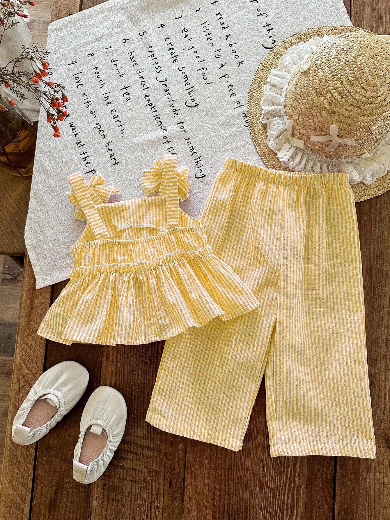 Newborn Baby Girl Vacation Casual Cute Yellow&White Striped Camisole&Pants Set Lemon Outfit Girls 6 9 Months Woven Romper Easter Month Summer