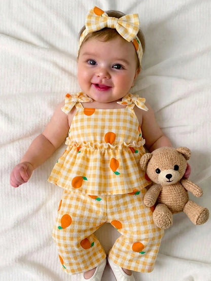 Newborn Baby Girl Vacation Casual Cute Yellow&White Striped Camisole&Pants Set Lemon Outfit Girls 6 9 Months Woven Romper Easter Month Summer