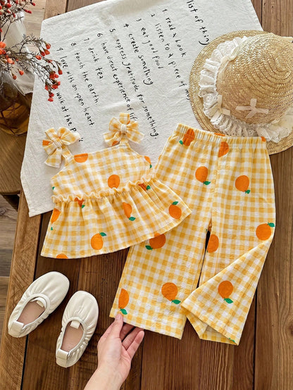 Newborn Baby Girl Vacation Casual Cute Yellow&White Striped Camisole&Pants Set Lemon Outfit Girls 6 9 Months Woven Romper Easter Month Summer