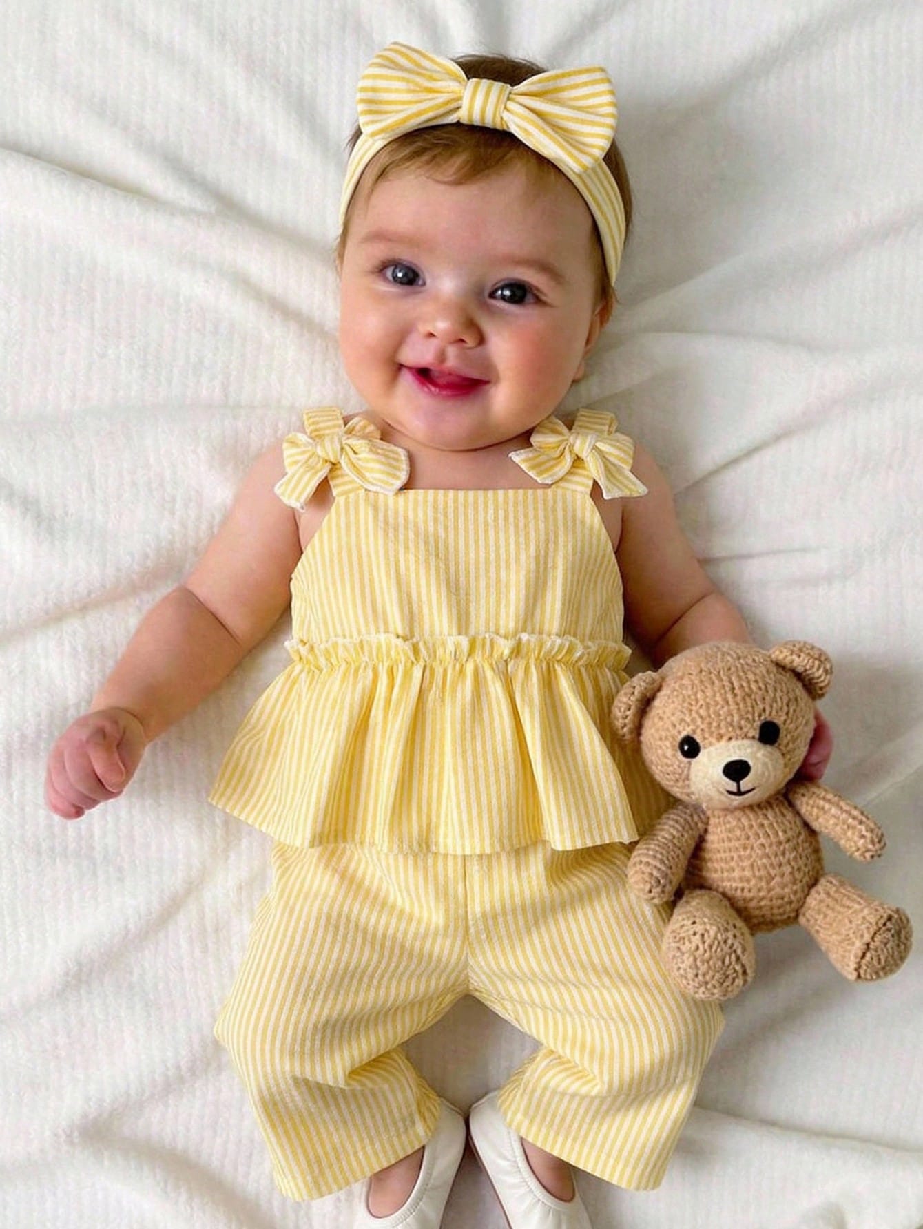 Newborn Baby Girl Vacation Casual Cute Yellow&White Striped Camisole&Pants Set Lemon Outfit Girls 6 9 Months Woven Romper Easter Month Summer