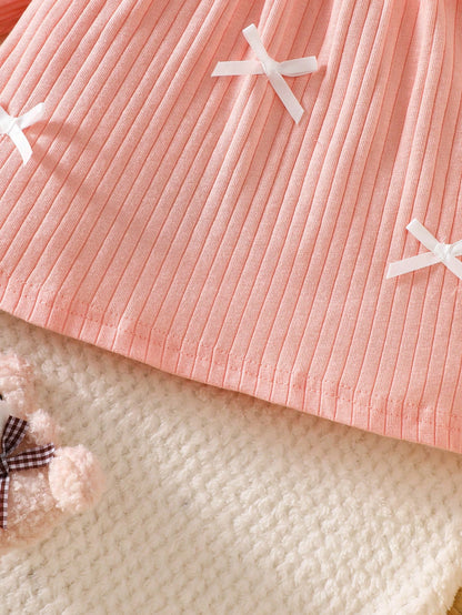 Newborn Baby Girl White Lace Collar Stitching Pink Long Sleeve Bowknot Dress, New Cute Elegant, Simple And Comfortable