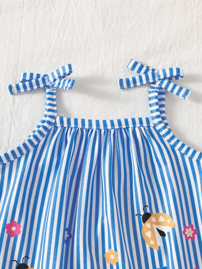 Newborn Baby Girls' Casual Sweet Floral Striped Cami Dress, Summer