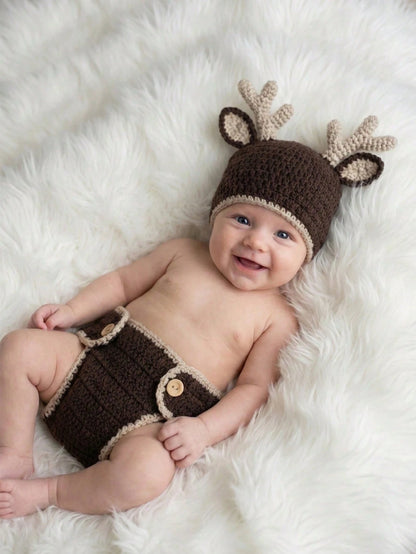Newborn Baby Lion Photography Props Outfit, Handmade Crochet Knit Dog Puppy Bee Fox Animal Costume Set, Infant Boy Girl Photo Shoot Hat & Diaper Cover Suit