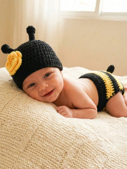 Newborn Baby Lion Photography Props Outfit, Handmade Crochet Knit Dog Puppy Bee Fox Animal Costume Set, Infant Boy Girl Photo Shoot Hat & Diaper Cover Suit